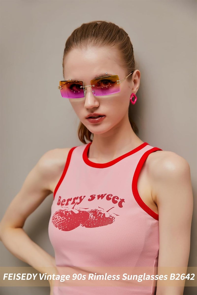 FEISEDY Vintage Rimless Sunglasses Rectangle Frameless Candy Color Glasses Women Men B2642 - Image 3